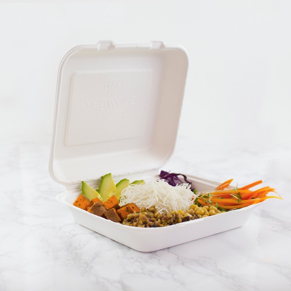 VB08 Vegware Compostable Bagasse 8-inch square bagasse lunch box